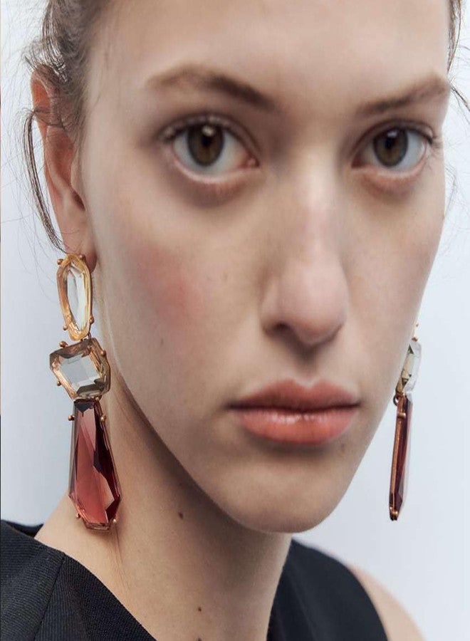 eartif Statement Earrings for Women Vintage Brown Rhinestone Earrings Big Boho Colorful Earrings Large Crystal Drop Dangle Earring Formal Prom Party Jewelry Gift (Brown) - Image 4